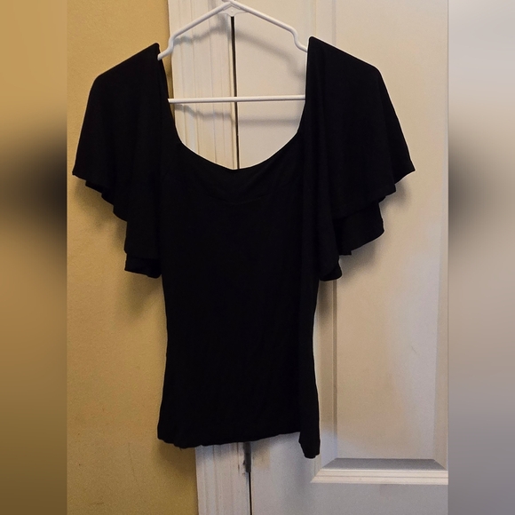 Newport News Black Flutter Sleeve Blouse NWOT Y2k - Picture 3 of 3